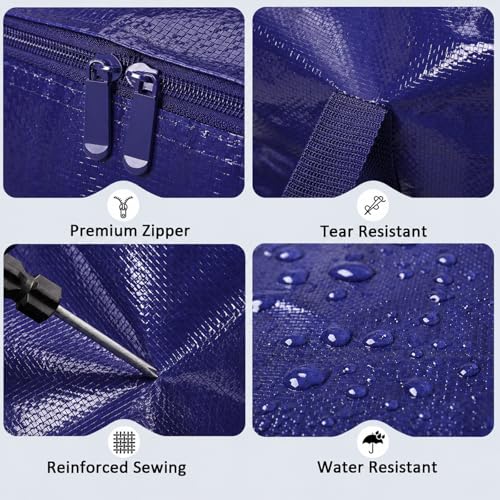 Heavy Duty Moving Bags 6 Pack - Extra Large Waterproof Storage Tote, Dark Blue