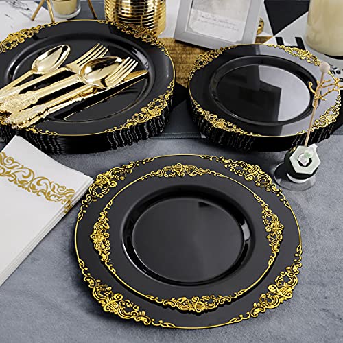 Black and Gold Disposable Plates Set for Graduation - 350 Pcs, 50 Count Variation