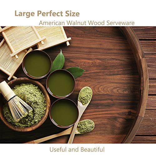 20-Inch Black Walnut Wooden Ottoman Tray with Handles - Extra Large Round Coffee Table Accessory