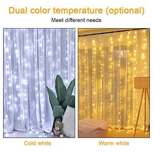Vicloon Fairy Curtain Lights, Warm White LED 8 Mode 9.8x9.8Ft Waterproof Curtain String Lights for Indoor/Outdoor, Powered by USB with Remote Control