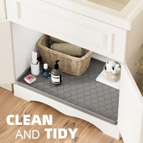 Winisok Waterproof Under Sink Mat 22 x 40 Inches Silicone Beige - Cabinet Leak Protection