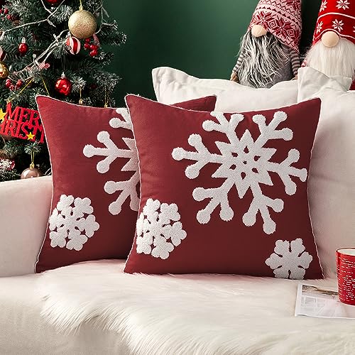 MIULEE Burgundy Christmas Snowflake Throw Pillow Covers 20x20 Set of 2