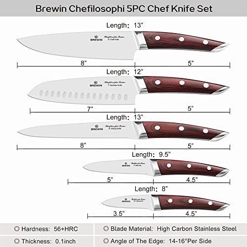 Japanese Chef Knife Set 5 Pieces with Pakkawood Handles - Ultra Sharp Kitchen Knives