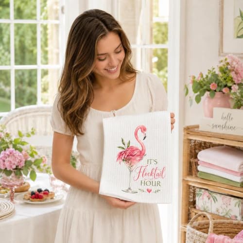 LALAWELL Flamingo Kitchen Towels - Pink Flamingo Decor for Summer & Parties