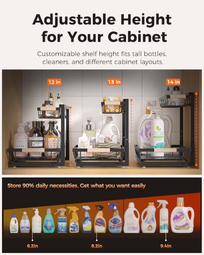 Sevenblue Black 2-Pack 2-Tier Adjustable Under Sink Organizer & Storage XL
