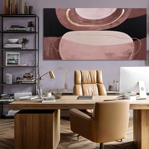 Modern Abstract Canvas Wall Art 24x48in Brown Black Gold – 48" L x 24" W, Ready to Hang
