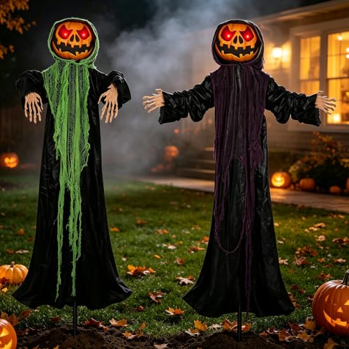 yosager 2 Pack 6ft Lighted Standing Pumpkin Men Halloween Decor Outdoor
