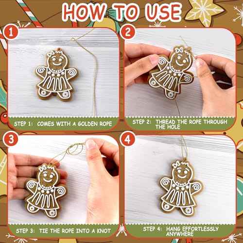 12pcs Gingerbread Cookie Ornaments Bulk, Cookie Gingerbread Christmas Tree Decorations, Rustic Ginger Bread Hanging Ornament for Winter Xmas Holiday Home Party Decor Indoor