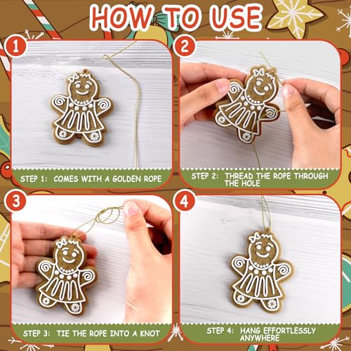 CUPLOOV 12-Pack Gingerbread Cookie Ornaments for Christmas Tree – Rustic Handmade PVC Holiday Decor