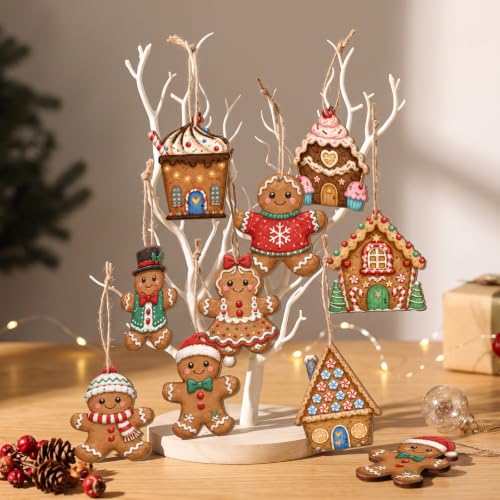 Geelin 60 Pcs Gingerbread Man Christmas Ornaments Set with Candy & House Design