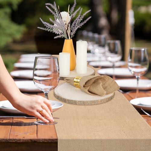 Tioncy 12 Pcs Burlap Table Runner & Wood Slices Set 100ft – Rustic Farmhouse Decor