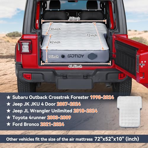 Full Size SUV Air Mattress with Wireless Pump - 10 Inch Camping Bed for Jeep Wrangler JK JKU JL JLU Ford Bronco Subaru Forester
