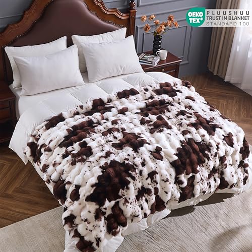 Cow Print Faux Fur Throw Blanket 60x80 Inch Cozy Plush Sofa Blanket