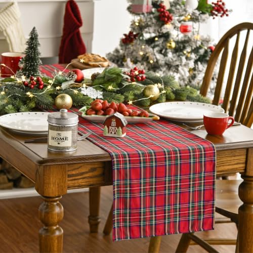 Niviy Red Green Plaid Christmas Table Runner 12 x 72 Inches - Festive Holiday Decor