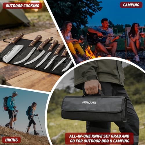 Black Butcher Knife Set with Leather Bag - Viking & Serbian Knives, Hand-Forged High-Carbon Steel, Ergonomic Handles