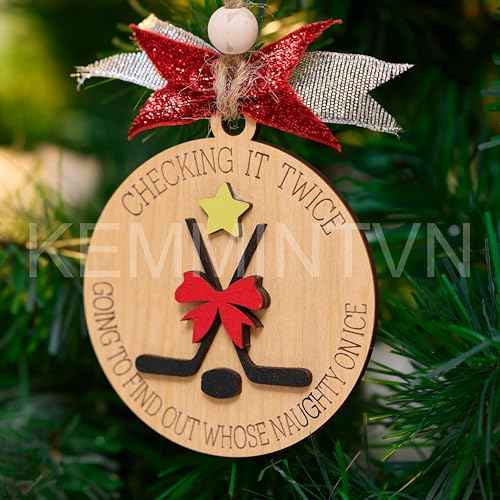 Funny Hockey Christmas Ornament ? Wooden Ice Hockey Tree Decoration, Naughty on Ice Holiday Ornament, Gift for Players & Fans