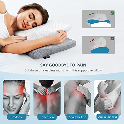 Adjustable Memory Foam Cervical Pillow with Cooling Cover - White & Light Grey