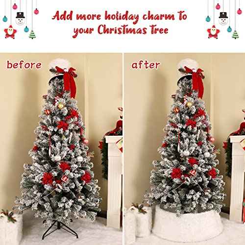 24 inch Christmas Tree Collar, 17 Light Modes White Plush Tree Collar Decoration with Remote, Round Christmas Tree Collars Ring for Christmas Artificial Pencil Trees Decor