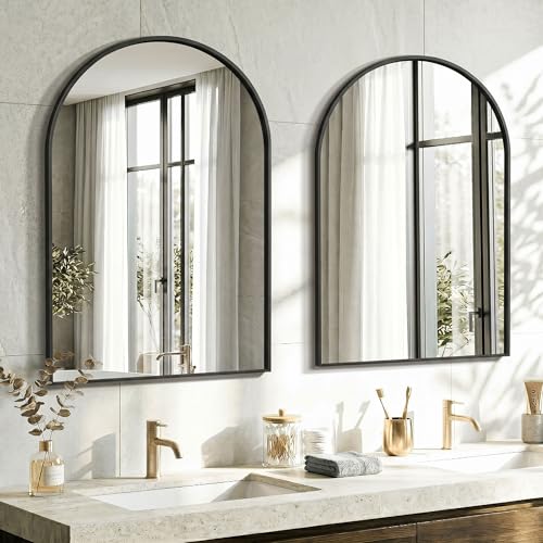 AMOISE 30x20 Inch Black Arched Bathroom Mirror - Pack of 2 Wall Mount Vanity