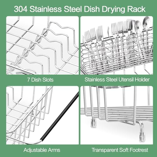 Fanbsy Medium Expandable Dish Drainer Rack in Sink - 14.96x11.02x5.35 Inches, Rustproof Stainless Steel Kitchen Organizer