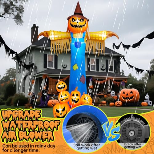 Halloween Inflatable Pumpkin Scarecrow with Music & Lights - 12.5ft Outdoor Decor - Variation: Scarecrow