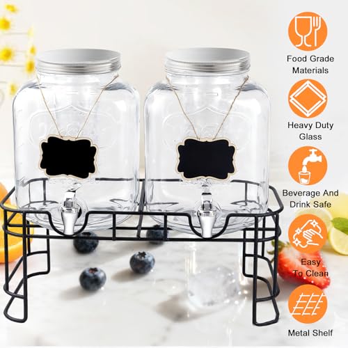 MR.KIANGCI 1.5 Gallon Double Glass Drink Dispenser Set with Stand & Infuser
