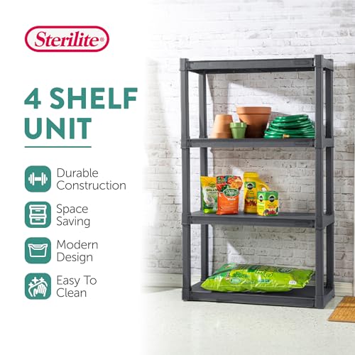 Sterilite 4 Shelf Heavy-Duty Plastic Storage & Utility Shelving Unit - Model 1