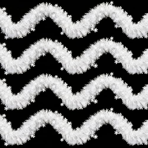Kreyfer 4-Pack Snowflake Tinsel Garlands 26.4ft, Metallic Holiday Decorations