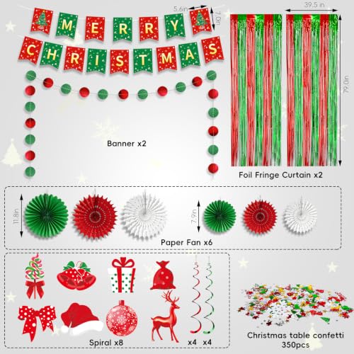 Christmas Banner Decorations Pack with Garlands & Foil Curtains - Holiday Party Supplies
