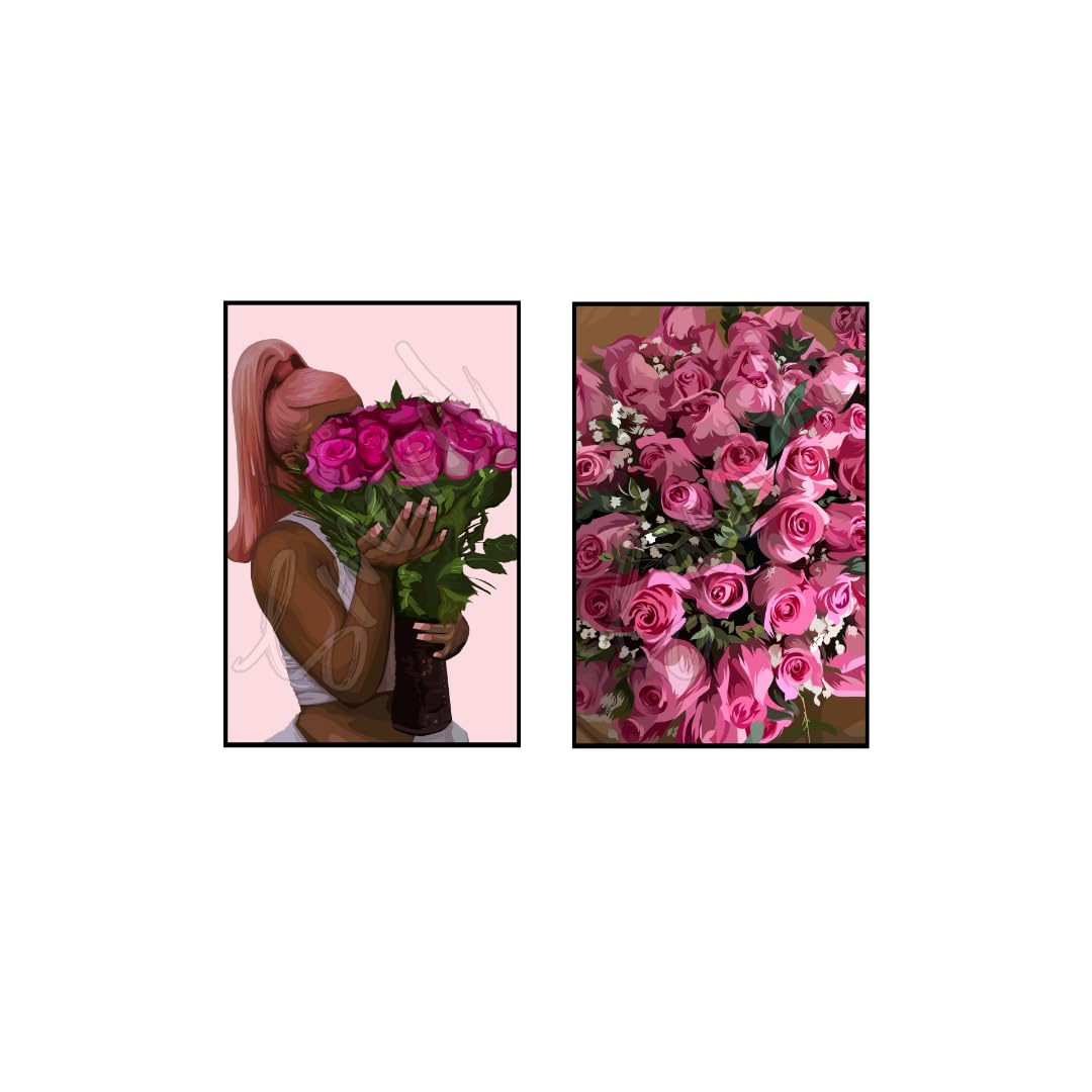 Smard ART Black Art Wall Decor - Set Of 2 Pink Love Pictures For Black Women, Neutral Beautiful Living Room/Bedroom & Bathroom Prints, Culture Love Decorations (Unframed) (24X36)