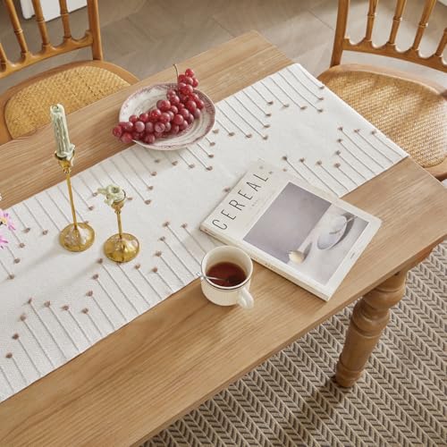 Wracra Boho Taupe/Woven Table Runner 14x48 Inches with Fringe - Rustic Home Decor