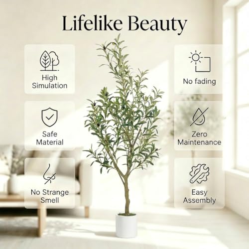 5ft Faux Olive Tree with Lifelike Branches and Fruits - Indoor Outdoor Decor