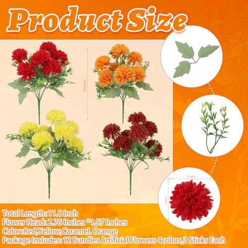 Artificial Chrysanthemum Flowers 12 Bunches Fall Floral Decor for Indoor Outdoor