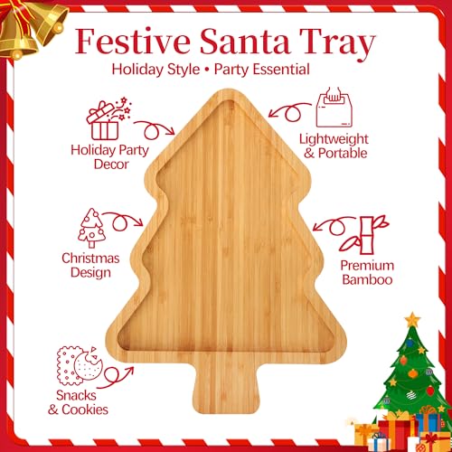 Christmas Serving Tray, Bamboo Christmas Tree Serving Platters Charcuterie Board, Christmas Serving Dishes, Table Decorations Supplies for Christmas Party