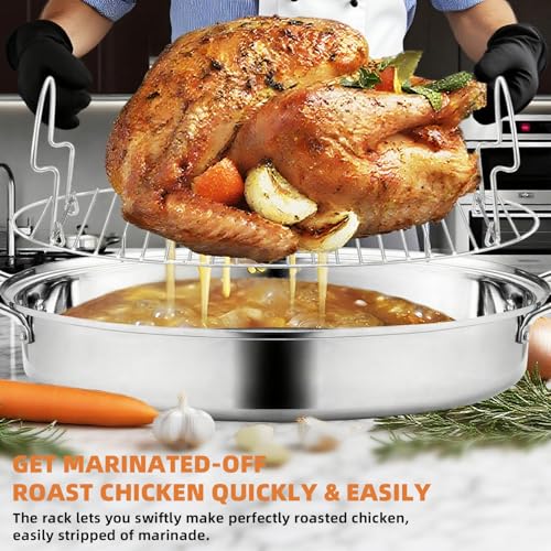 22-Inch Large Roasting Pan with Rack and Lid - Oval Heavy-Gauge Stainless Steel