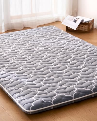 Feisaibaoly 6th Gen Japanese Floor Futon Mattress Grey Full XL 54"x80" - Extra-Thick 9-Layer Supportive Foam Bed