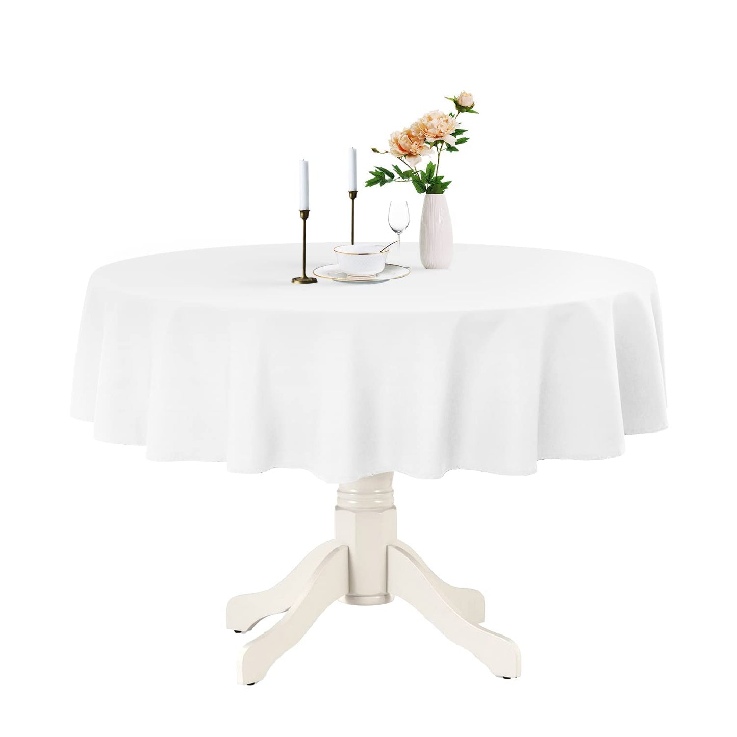 Romanstile Round Waterproof Tablecloth, Stain Resistant Washable Table Cloths Wrinkle Free Polyester Table Covers for Kitchen Dining Party Wedding Indoor and Outdoor - White, 48 Inch