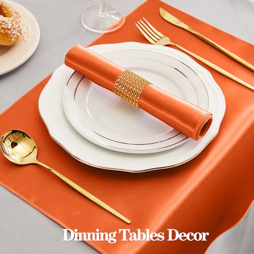 Orange Satin Napkins & Napkin Rings Set of 50 - Elegant Dining Table Decor