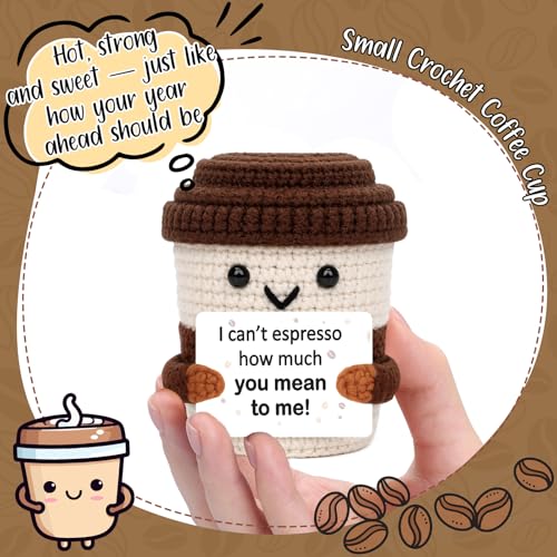 Anniversary crochet coffee mug for him/her - Eterfordista knit cup with card (variation: Mean)