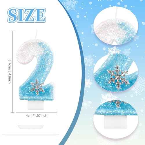 Frozen Snow Themed Birthday Candles,Blue and White Glitter Birthday Number 5 Candles,Snowflake Glitter 5th Candles for Kids Adults Birthday Wedding Anniversary Party Supplies