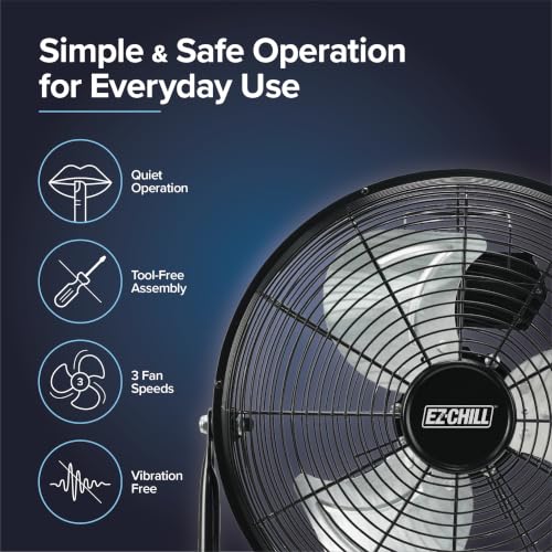 12-Inch All-Metal Floor Fan with 3-Speed & 180° Tilt - Black