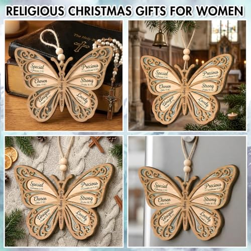 Christian Butterfly Christmas Ornament with Inspirational Message - Religious Gifts for Women
