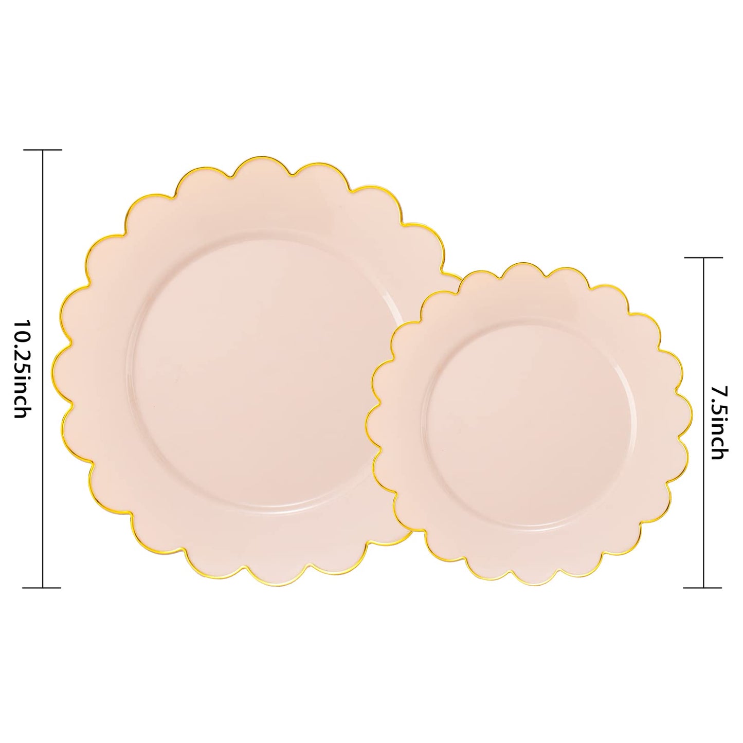 LIYH 60 Pcs Pink Plastic Plates with Gold Pink Plates Disposable Plate Includes 30 Dinner 10.25" and 30 Dessert Plate 7.5" for Baby Shower,Weddings,Parties,Birthday,Mothers Day