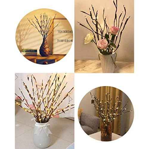 LED Branch Lights, Battery Powered, Warm White, Brown, Plastic, 20 LED, 5 Bendable Poles, 25 Inches, Modern Office Decoration