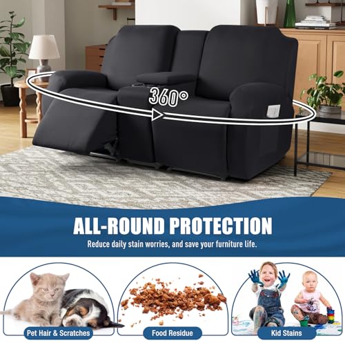 TAOCOCO Black 2-Seat Recliner Loveseat Cover with Console - Stretch Fabric