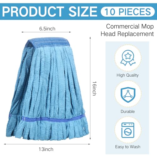 Microfiber Mop Head Refill 10 Pack - Blue 18 oz Commercial Floor Cleaning