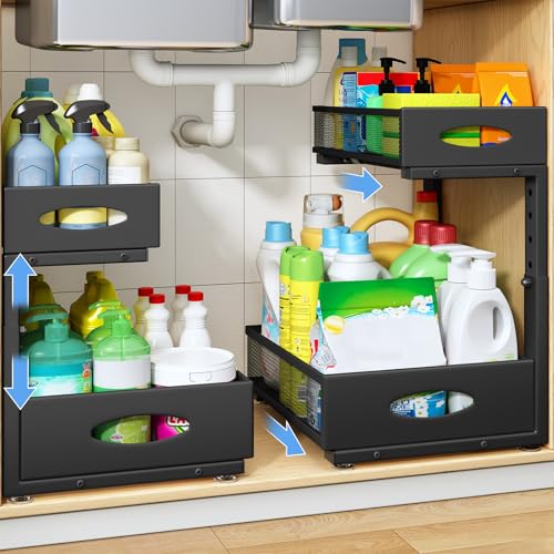 Black 2-Pack Under Sink Organizer with 2 Tiers & Pull-Out Drawers
