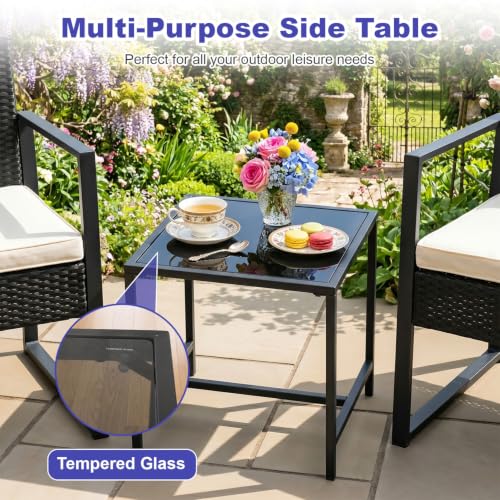 FDW Khaki 3-Piece Patio Furniture Set Outdoor Wicker Conversation Set with Coffee Table