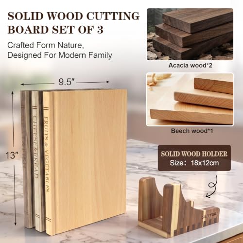 Acacia Wooden Book-Shaped Cutting Board Set for Kitchen & Decor, 3pcs