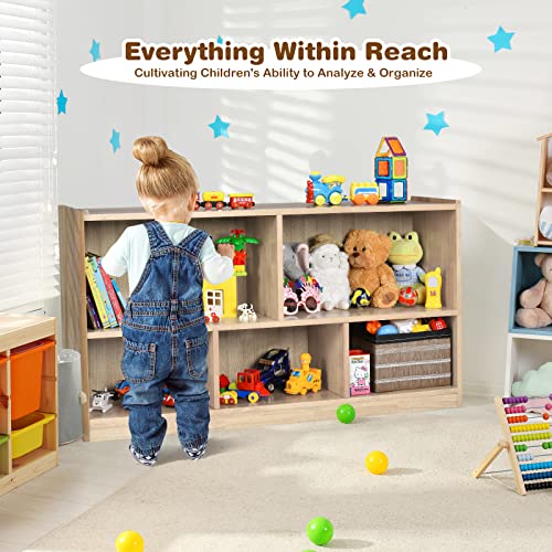 Costzon Natural Wooden 2-Tier 5-Cube Kids Bookcase & Toy Storage Organizer